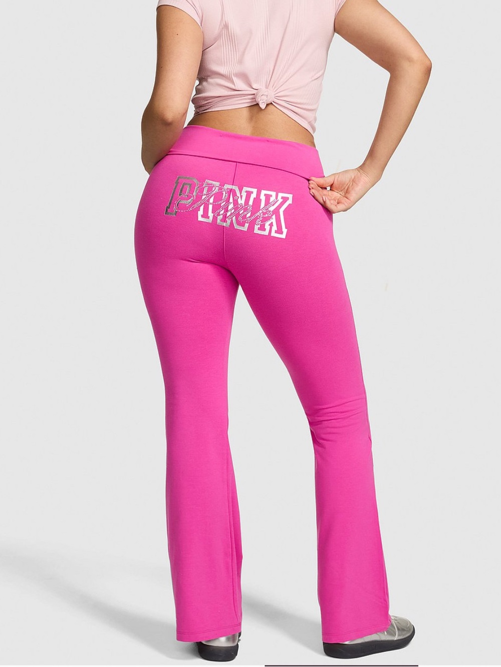 🔥Victoria’s Secret PINK Cotton Foldover Flare Leggings Bling Logo Pink Fire XXL